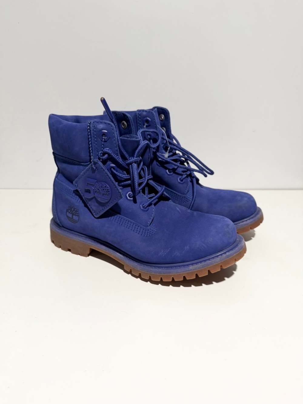 Timberland Blue Nubuck‎ Lace-Up Boots with Brown Lug Sole